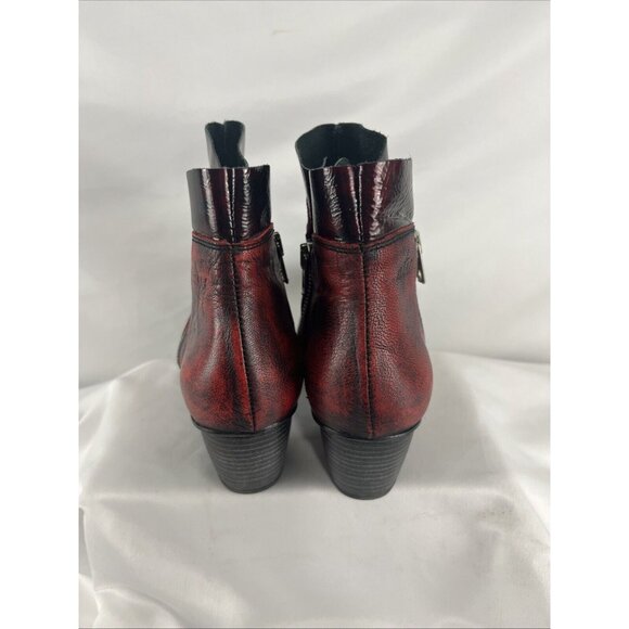 Un Tour en Ville Burgundy Distressed-Look Booties Womens EU Size 37 - Picture 5 of 9